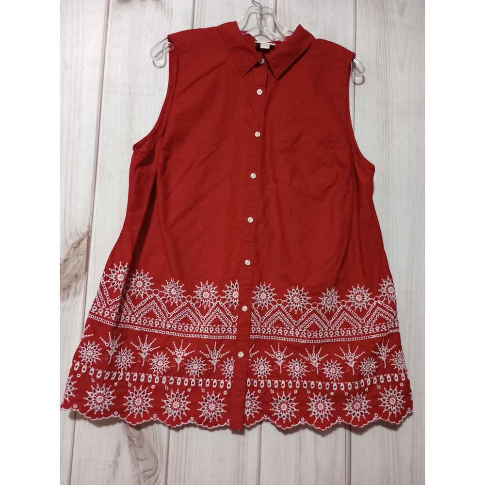 St Johns Bay Shirt Ladies 1x Red‎ Button Front Sleeveless